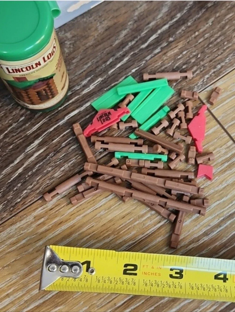 Mini Lincoln Logs Cabin Toy Brown Red Green
